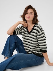 Kaffe KAstine Pullover V-neck Loose Sleeves Black Jumper - Image 3 of 5