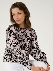 Kaffe KAhannah Floral Print Long Sleeve Black Blouse - Image 4 of 6