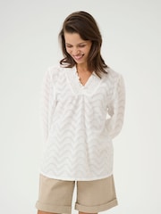 Kaffe KAvictoria V-Neck 3/4 Sleeve 100% Cotton White Blouse - Image 1 of 5