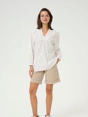 Kaffe KAvictoria V-Neck 3/4 Sleeve 100% Cotton White Blouse - Image 2 of 5