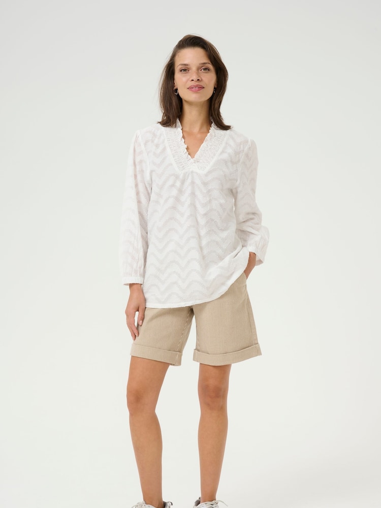 Kaffe KAvictoria V-Neck 3/4 Sleeve 100% Cotton White Blouse - Image 2 of 5