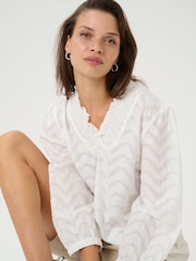 Kaffe KAvictoria V-Neck 3/4 Sleeve 100% Cotton White Blouse - Image 3 of 5