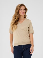 Kaffe Grey KAlizza V-Neck Short Sleeve Pullover Jumper - Image 1 of 6