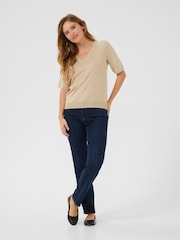 Kaffe Grey KAlizza V-Neck Short Sleeve Pullover Jumper - Image 3 of 6