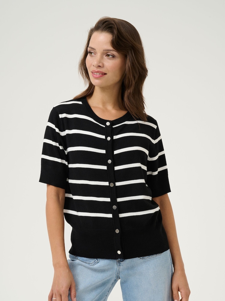 Kaffe KAlizza Short Sleeve Striped Black Cardigan - Image 1 of 6