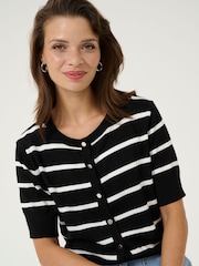 Kaffe KAlizza Short Sleeve Striped Black Cardigan - Image 4 of 6