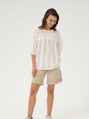 Kaffe KArandy 3/4 Sleeve Woven 100% Cotton White Blouse - Image 3 of 6
