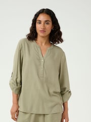Kaffe Green KAmilia V-Neck Long Sleeve Blouse - Image 1 of 7