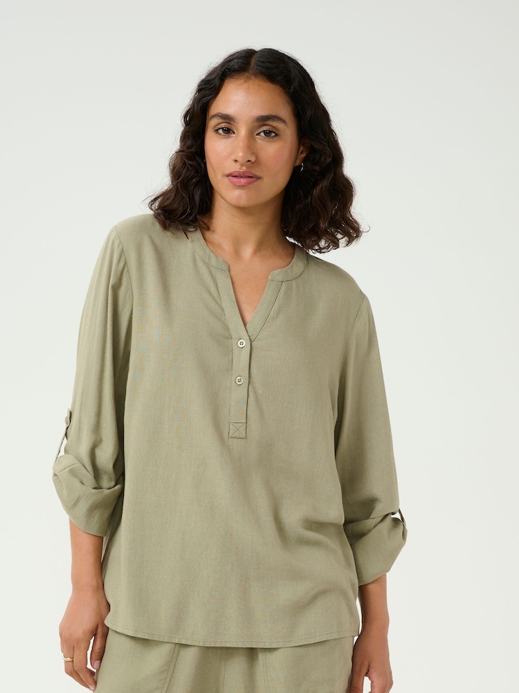 Kaffe Green KAmilia V-Neck Long Sleeve Blouse - Image 1 of 7