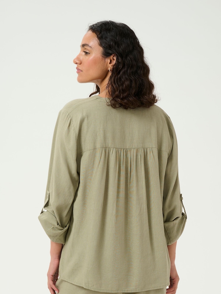 Kaffe Green KAmilia V-Neck Long Sleeve Blouse - Image 2 of 7