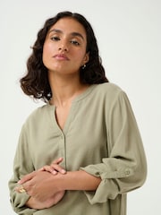 Kaffe Green KAmilia V-Neck Long Sleeve Blouse - Image 4 of 7