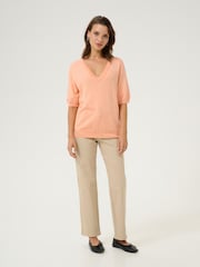 Kaffe KAlizza V-Neck Short Sleeve Pullover Jumper - Image 1 of 6