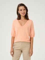 Kaffe KAlizza V-Neck Short Sleeve Pullover Jumper - Image 3 of 6