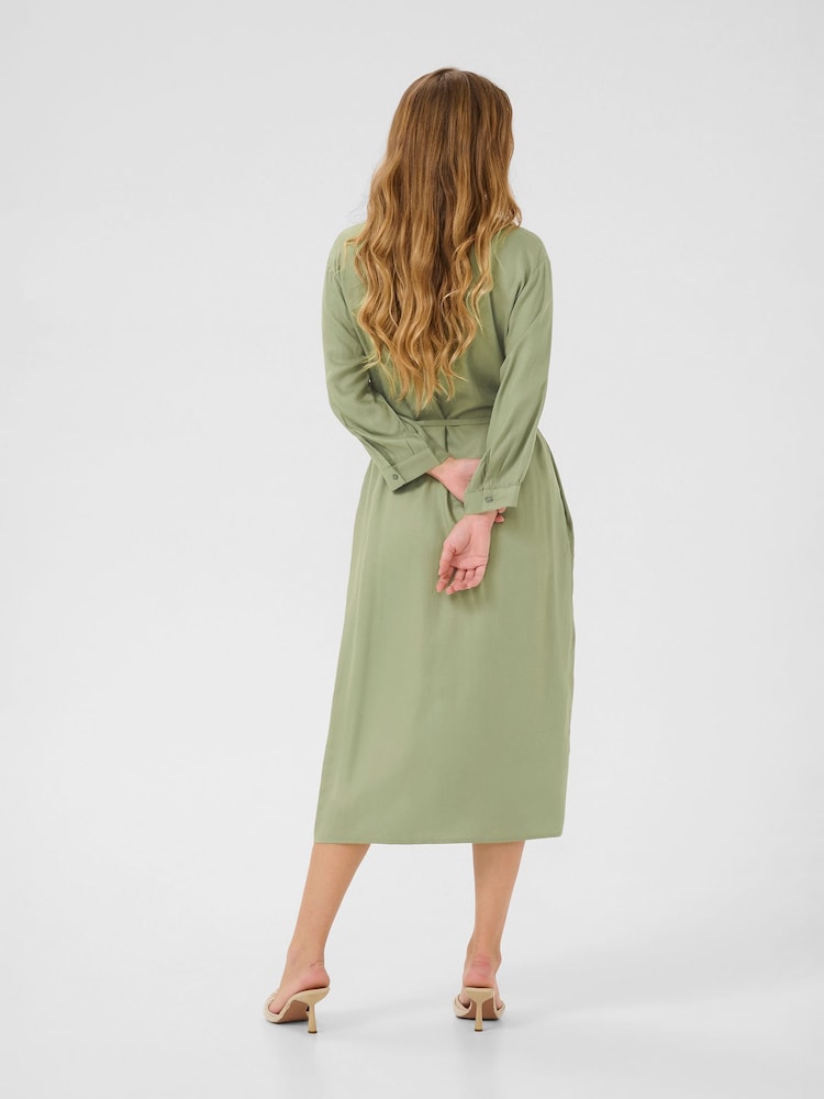 Kaffe Green KAolga Long Sleeve Midi Shirt Dress - Image 2 of 4 Kaffe Green KAolga Long Sleeve Midi Shirt Dress - Image 2 of 4
