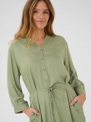 Kaffe Green KAolga Long Sleeve Midi Shirt Dress - Image 3 of 4