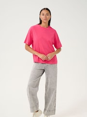 Kaffe Pink 100% Cotton KAtomina Relaxed Short Sleeve T-Shirt - Image 3 of 6