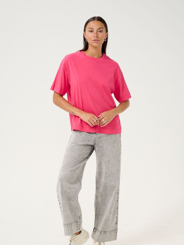 Kaffe Pink 100% Cotton KAtomina Relaxed Short Sleeve T-Shirt - Image 3 of 6