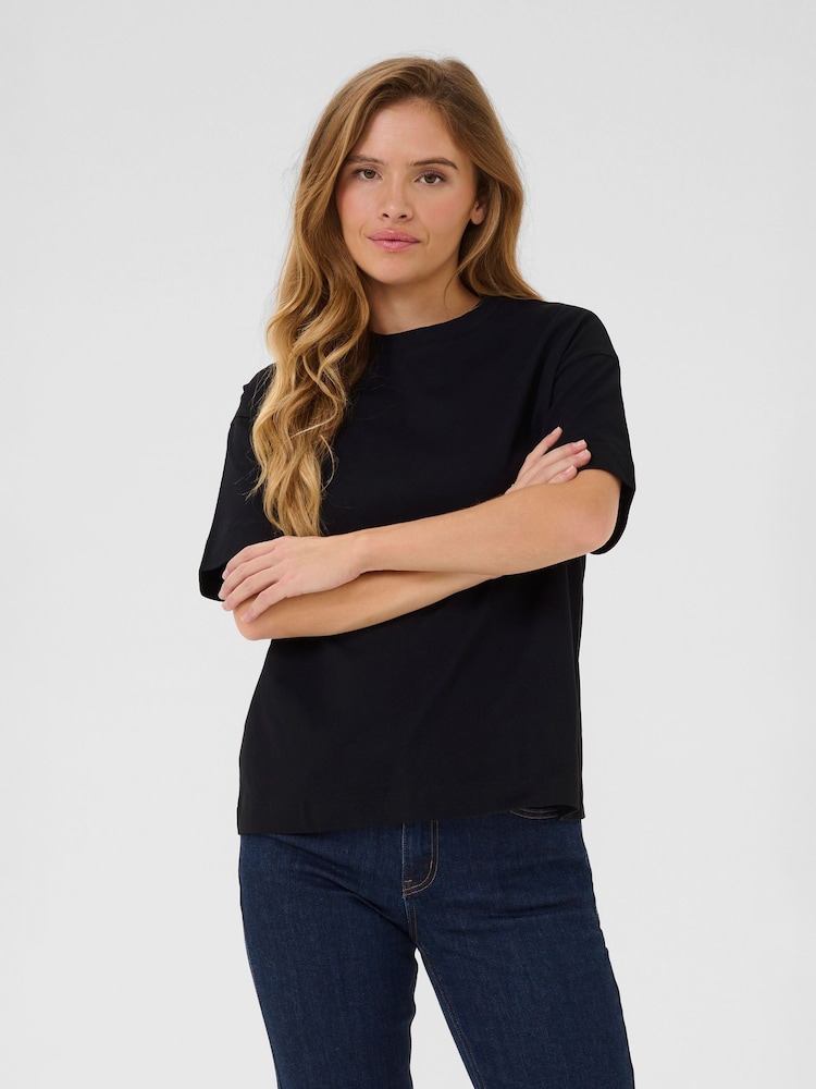 Kaffe 100% Cotton KAtomina Relaxed Short Sleeve Black T-Shirt - Image 1 of 6