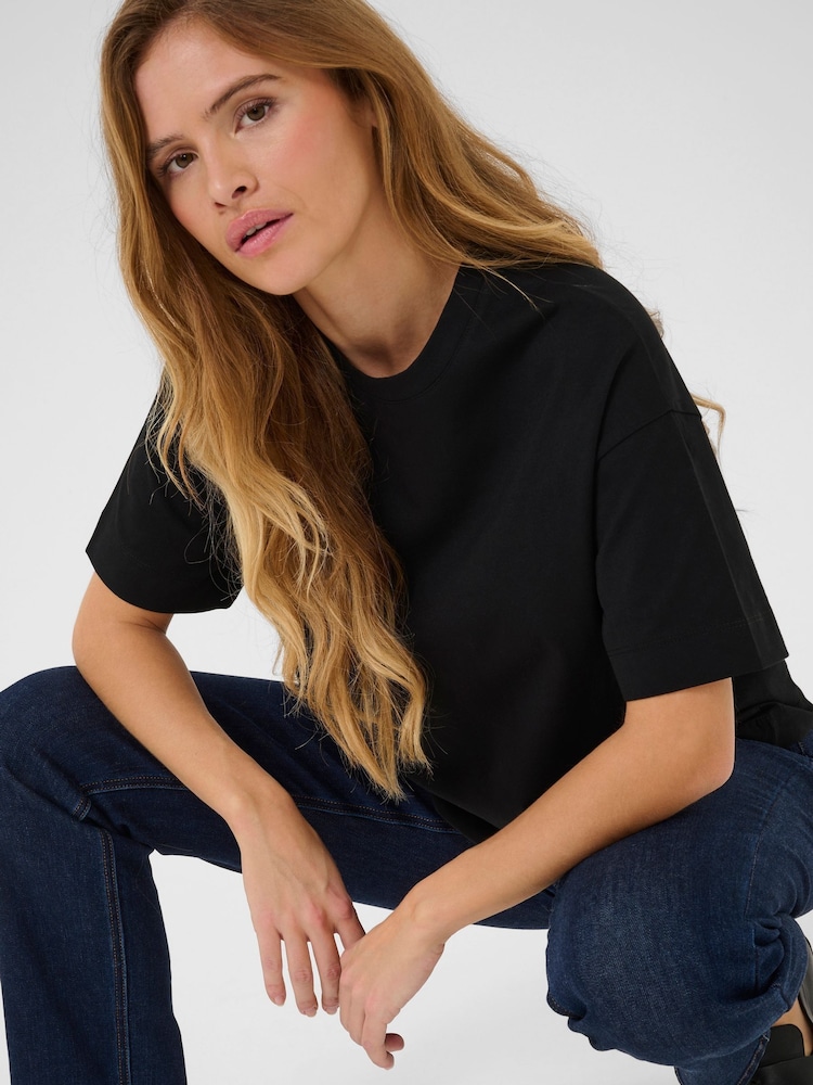 Kaffe 100% Cotton KAtomina Relaxed Short Sleeve Black T-Shirt - Image 4 of 6