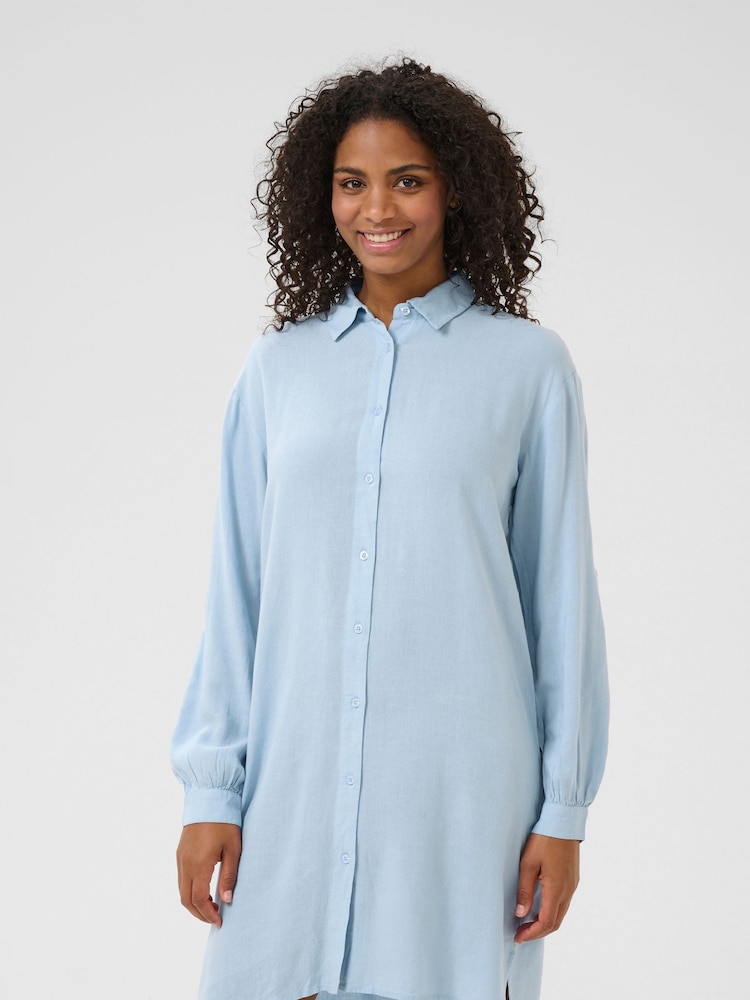 Kaffe Blue KAmilia Long Sleeve Shirt Dress - Image 1 of 5