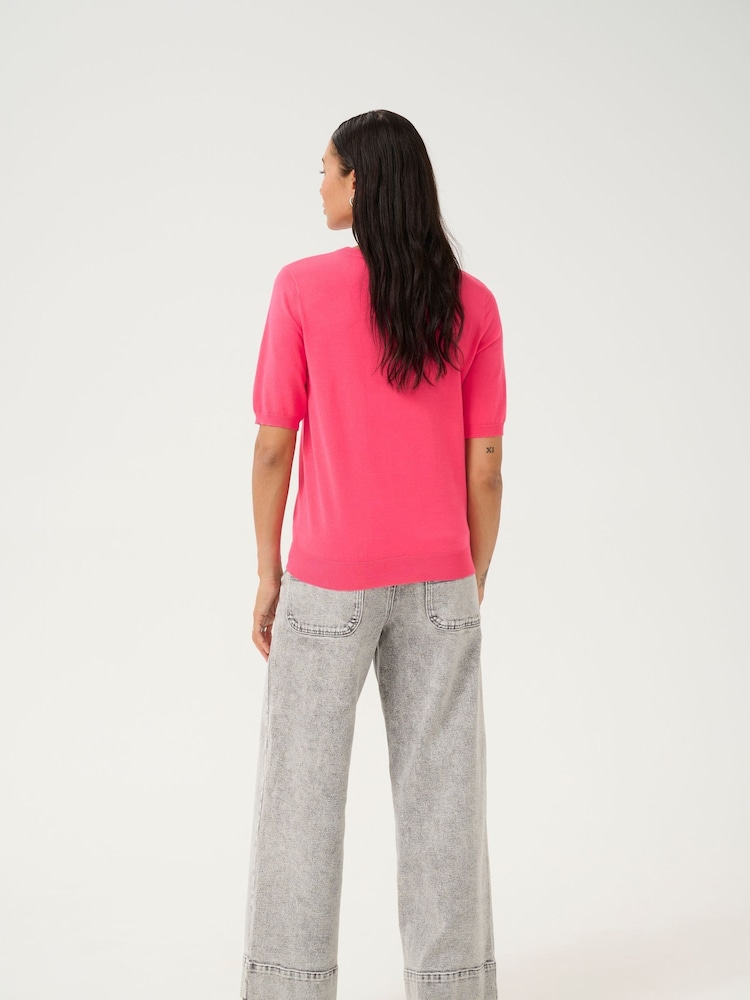 Kaffe Pink KAlizza Round Neck Short Sleeve Pullover Jumper - Image 2 of 6 Kaffe Pink KAlizza Round Neck Short Sleeve Pullover Jumper - Image 2 of 6