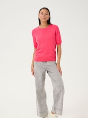 Kaffe Pink KAlizza Round Neck Short Sleeve Pullover Jumper - Image 3 of 6