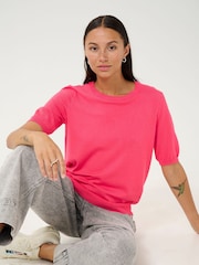Kaffe Pink KAlizza Round Neck Short Sleeve Pullover Jumper - Image 4 of 6