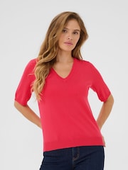 Kaffe Red KAlizza V-Neck Short Sleeve Pullover Jumper - Image 1 of 6