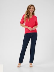 Kaffe Red KAlizza V-Neck Short Sleeve Pullover Jumper - Image 3 of 6
