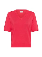 Kaffe Red KAlizza V-Neck Short Sleeve Pullover Jumper - Image 5 of 6