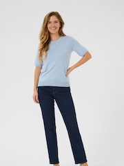 Kaffe Blue KAlizza Round Neck Short Sleeve Pullover Jumper - Image 3 of 6