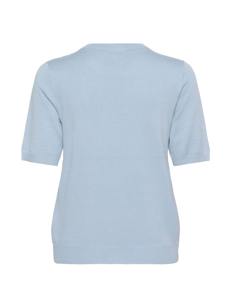 Kaffe Blue KAlizza Round Neck Short Sleeve Pullover Jumper - Image 6 of 6