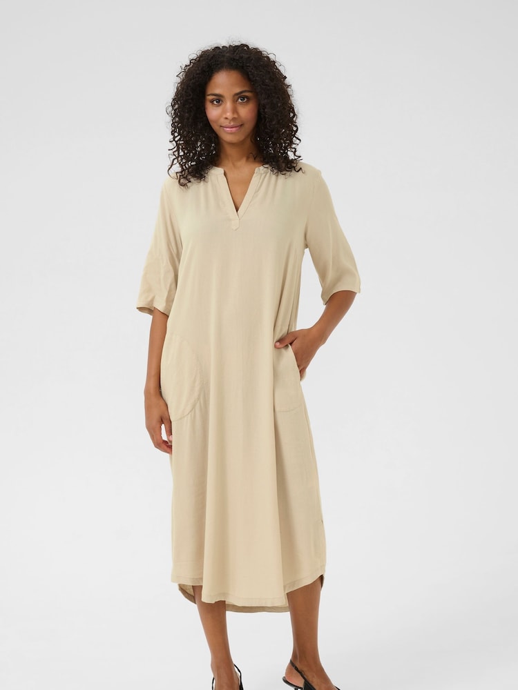 Kaffe Cream KAmilia Short Sleeve Kaftan Midi Dress - Image 1 of 4 Kaffe Cream KAmilia Short Sleeve Kaftan Midi Dress - Image 1 of 4