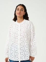 Kaffe KAsilina Round Neck Broderie White Shirt - Image 1 of 6
