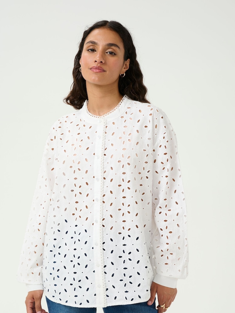 Kaffe KAsilina Round Neck Broderie White Shirt - Image 1 of 6