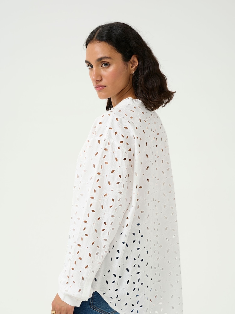 Kaffe KAsilina Round Neck Broderie White Shirt - Image 2 of 6
