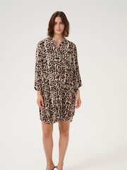 Kaffe Natural KAhildur Leopard Print Amber Shirt Dress - Image 1 of 6