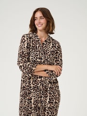 Kaffe Natural KAhildur Leopard Print Amber Shirt Dress - Image 3 of 6