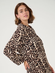 Kaffe Natural KAhildur Leopard Print Amber Shirt Dress - Image 4 of 6