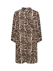 Kaffe Natural KAhildur Leopard Print Amber Shirt Dress - Image 5 of 6