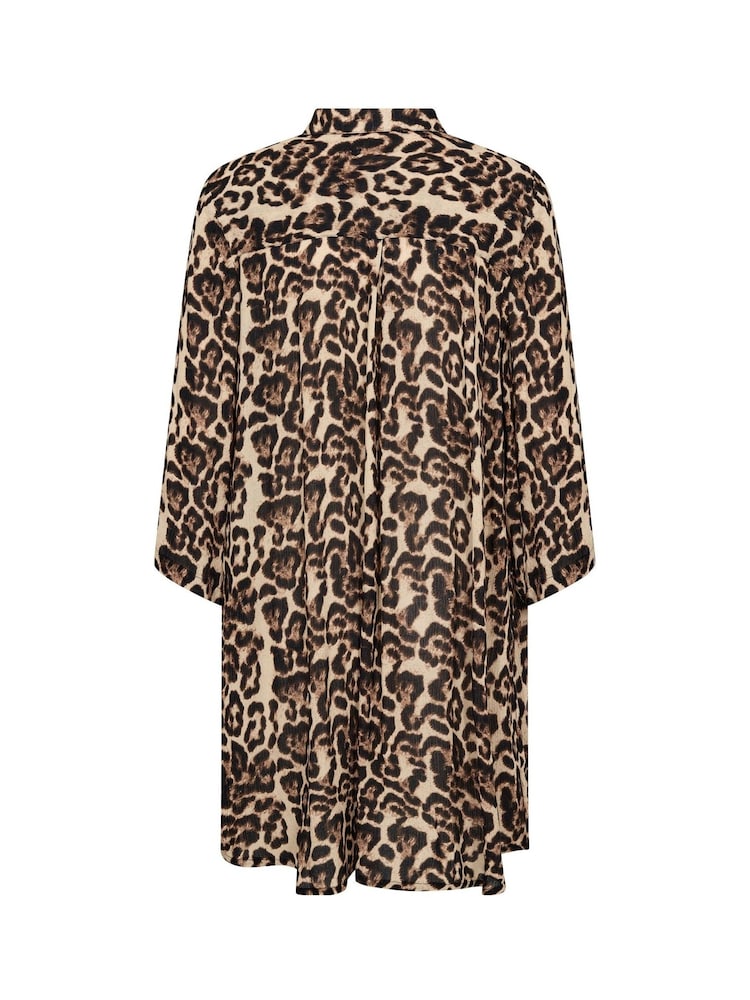 Kaffe Natural KAhildur Leopard Print Amber Shirt Dress - Image 6 of 6