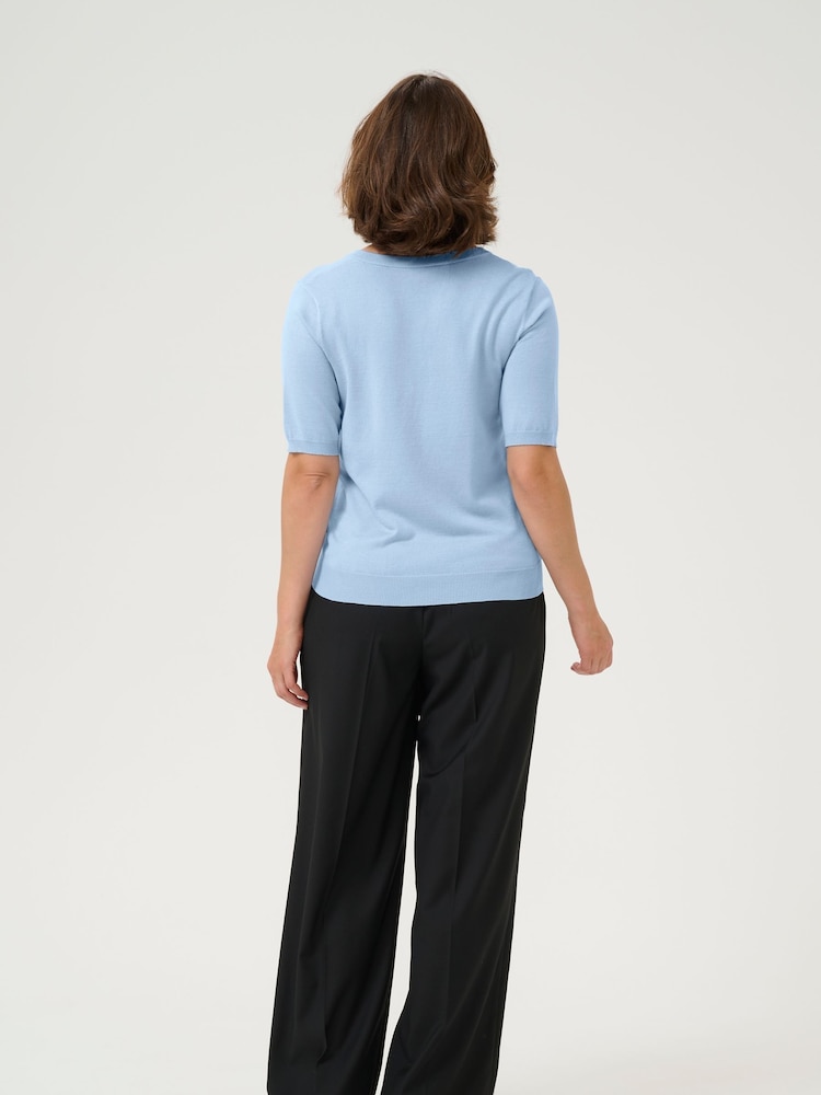 Kaffe Blue KAlizza V-Neck Short Sleeve Pullover Jumper - Image 2 of 6 Kaffe Blue KAlizza V-Neck Short Sleeve Pullover Jumper - Image 2 of 6