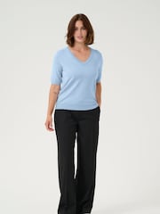 Kaffe Blue KAlizza V-Neck Short Sleeve Pullover Jumper - Image 3 of 6