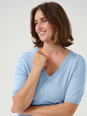 Kaffe Blue KAlizza V-Neck Short Sleeve Pullover Jumper - Image 4 of 6