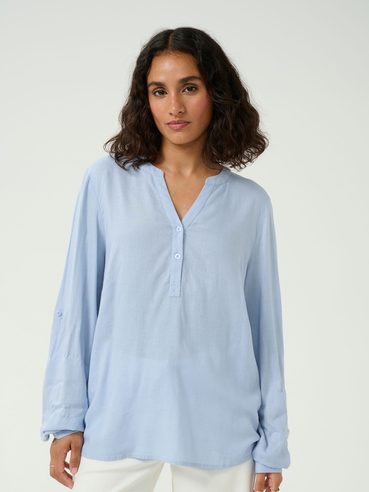 Kaffe Blue KAmilia V-Neck Long Sleeve Blouse - Image 1 of 7 Kaffe Blue KAmilia V-Neck Long Sleeve Blouse - Image 1 of 7