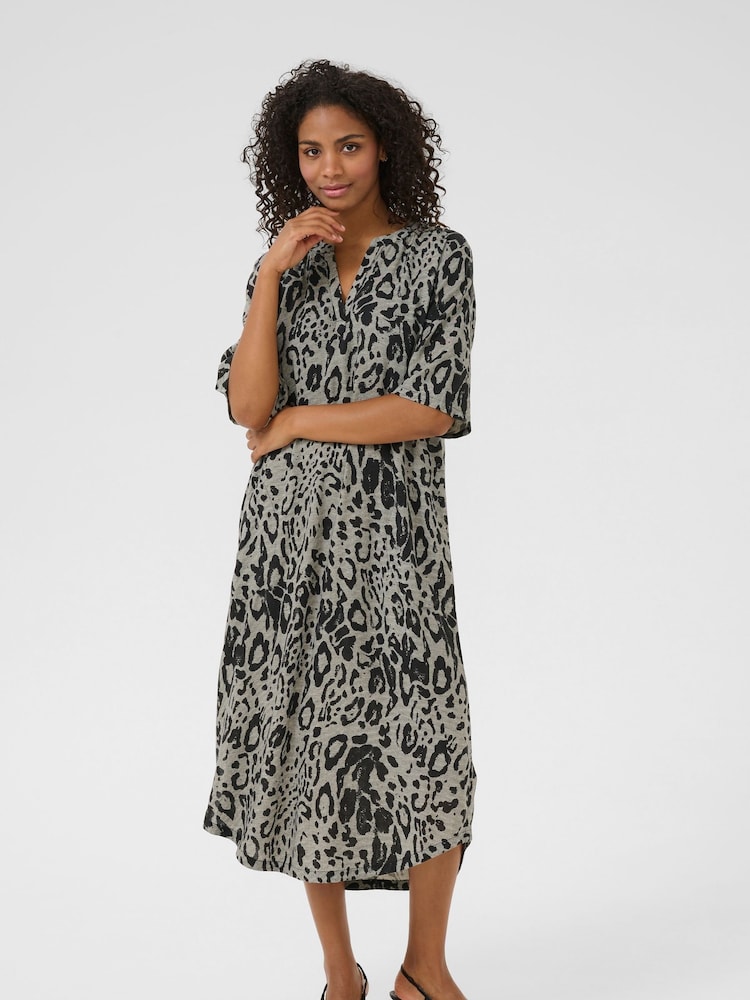 Kaffe Natural KAmilia Short Sleeve Kaftan Midi Dress - Image 1 of 5