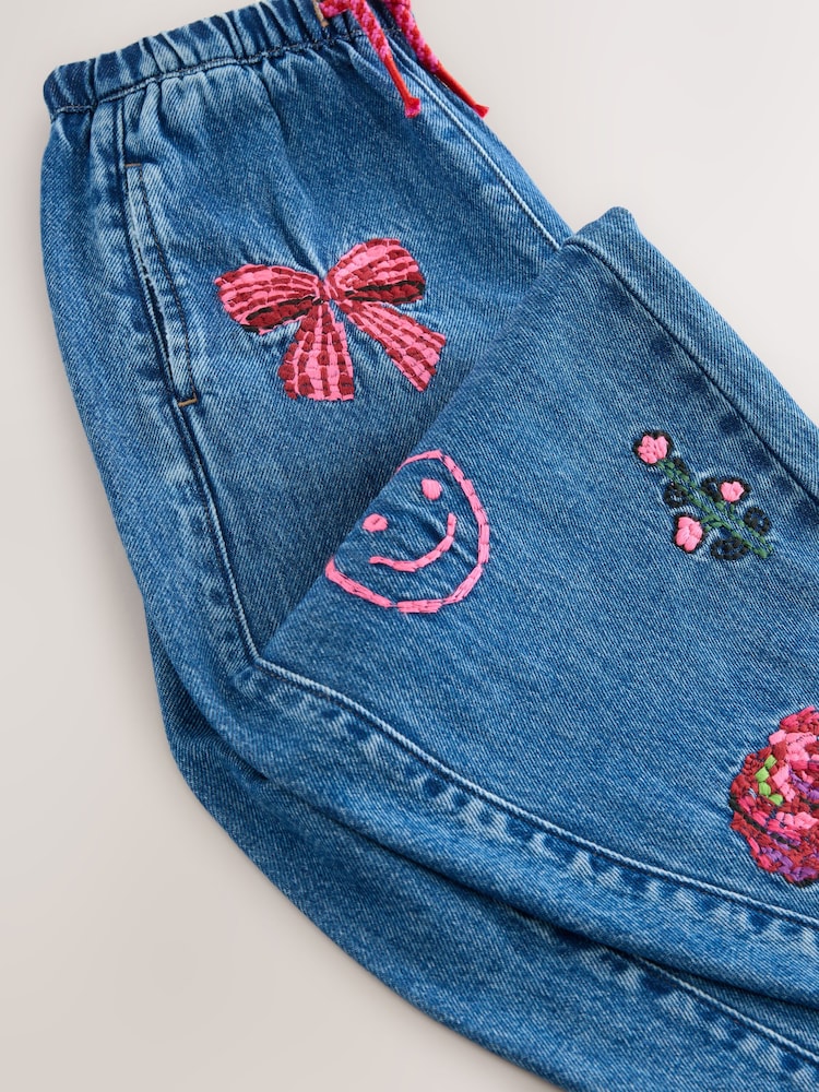 Dark Blue Embroidered Pull On Barrel Jeans (3-16yrs) - Image 10 of 10