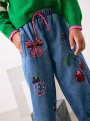 Dark Blue Embroidered Pull On Barrel Jeans (3-16yrs) - Image 4 of 10