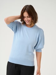 Kaffe Blue KAlone 1/2 Sleeve Knit Pullover Jumper - Image 1 of 6