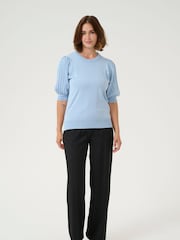 Kaffe Blue KAlone 1/2 Sleeve Knit Pullover Jumper - Image 3 of 6